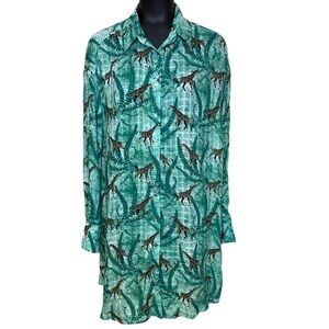 NEW Jane + Delancey Green Leaf and Giraffe Print Tunic Top